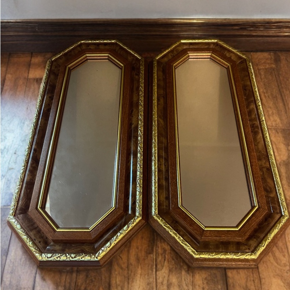 Brown and Gold Octagonal Mirrors with Ornate Frames